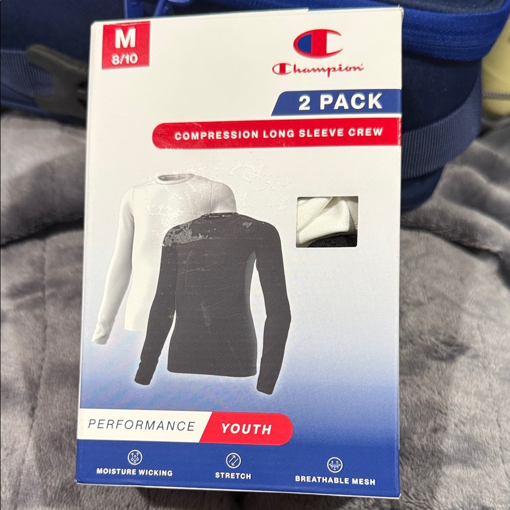 Champion Youth Compression Long Sleeve Crew 2 Pack - Black and White